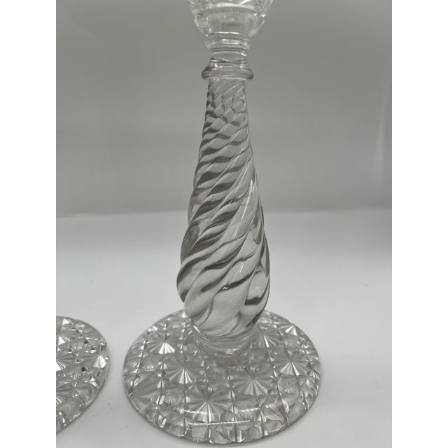 American Pair, American Brilliant Period Cut Glass Russian & Swirl Pattern Candlesticks For Sale - Image 3 of 10