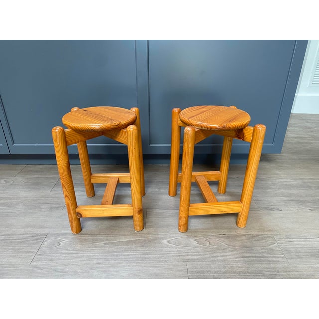 Mid 20th Century Vintage Pair of French Wood Stools For Sale - Image 5 of 5