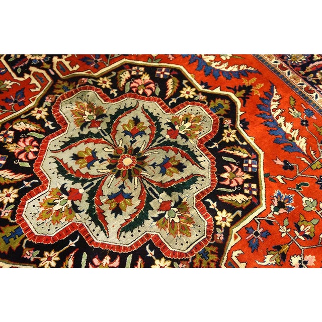 Persian 1940s Small Mid Century Red Rust Medallion Tabriz Handknotted Silk Carpet Rug For Sale - Image 3 of 5