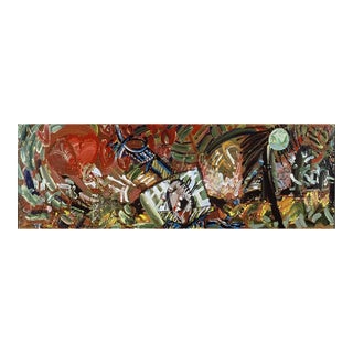 "Love Money", 1998. Mixed Media, Landscape on Wood Panel by Joe Ginsberg. Oil, Charcoal, Acrylic and Collage. Warm Fall Colors and Vibrant Tones. For Sale