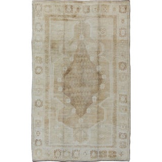 Vintage Oushak Rug With Soft Beige, Warm Taupe, and Ivory Tones For Sale