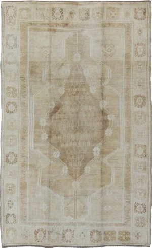 Vintage Oushak Rug With Soft Beige, Warm Taupe, and Ivory Tones