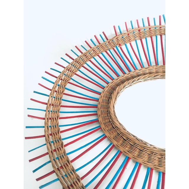 Vintage French Riviera Wicker Oval Mirror, France, 1950s For Sale - Image 6 of 15
