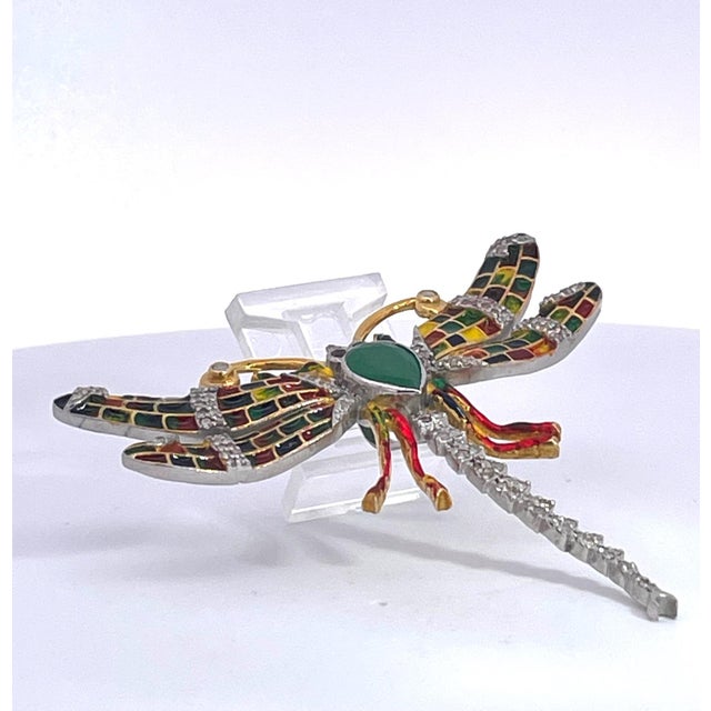 1970s Enamel Dragonfly Diamond Pendant For Sale - Image 10 of 11