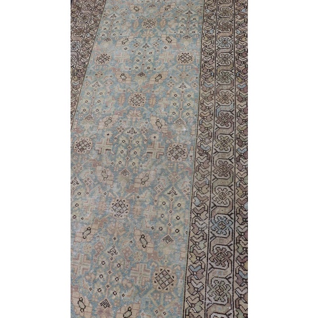Antique Persian Malayer Runner With Sub-Geometric Design in Blue and Brown Tones 3'5 X 12'10 For Sale - Image 13 of 15