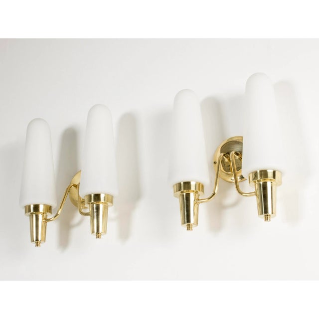 Brass & Opaline Glass Wall Lamps, 1950s, Set of 2 For Sale - Image 4 of 6