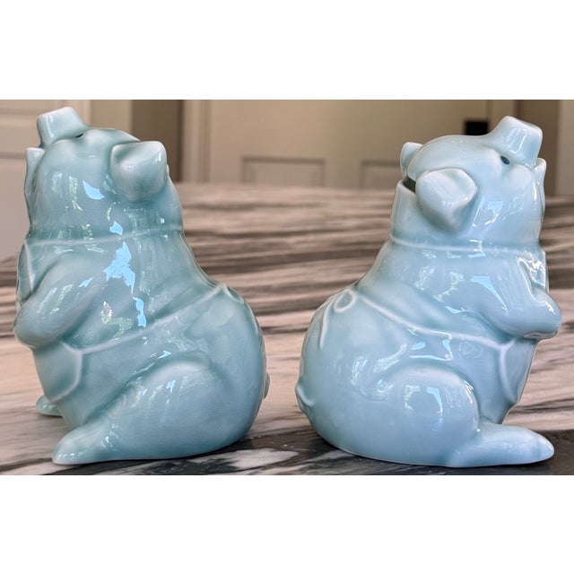 Celadon Mid-Century Celadon Ceramic Glazed Pig Figures - A Pair For Sale - Image 8 of 12