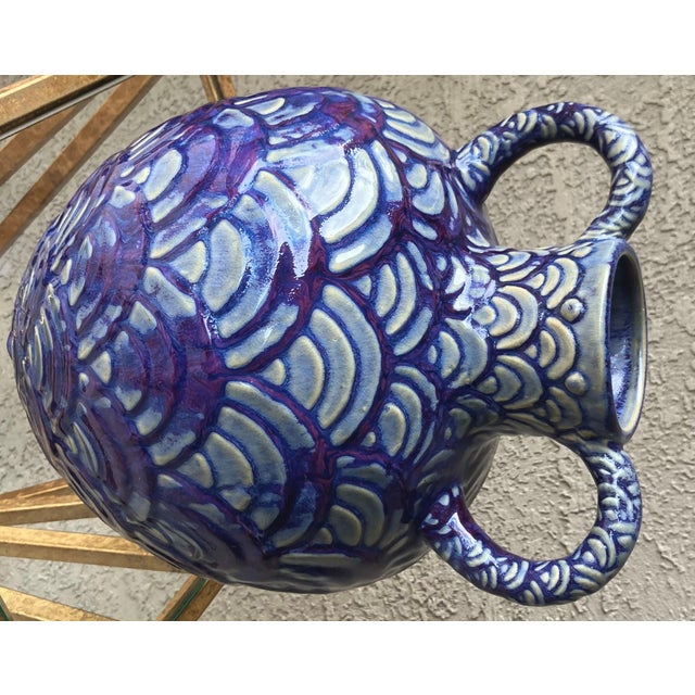 Late 20th Century Late 20th-Century Safi-Style Earthenware Dual-Handled Pottery Vessel Drenched in Deep Cobalt Blue & Byzantium Purple, Mexico For Sale - Image 5 of 18