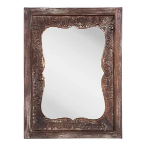 1980s Vintage Distressed Carved Solid Wood Vanity Mirror