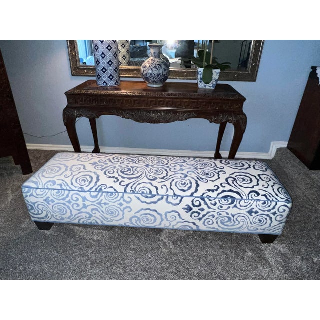 Scalamandre Cirrus Velvet Damask Upholstured Bench For Sale - Image 12 of 13