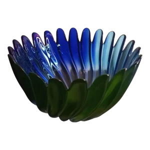1980s Vintage Studio Nova Walther Glass Green & Blue Solaris Bowl