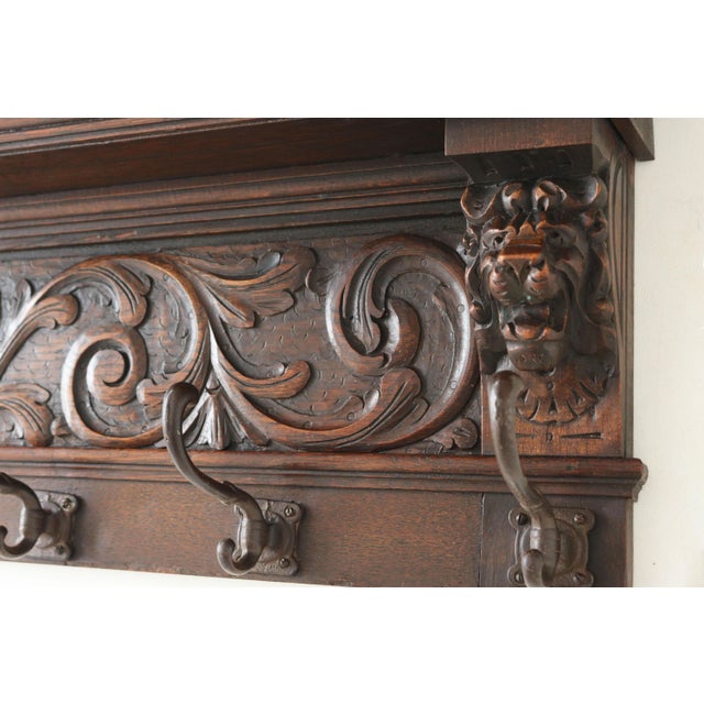 Original antique Renaissance Revival coat rack from 19th century france. Fully hand-carved from european oak, 2 impressive...