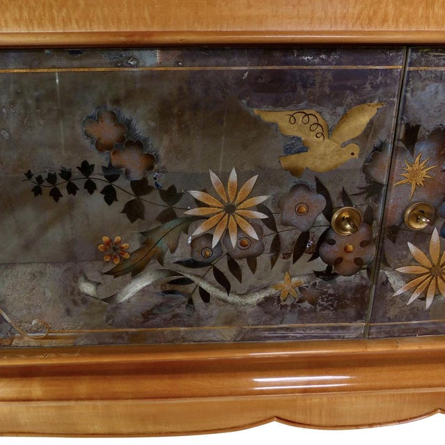 Mid-Century Modern Mid-Century Sideboard with Central Motif Mirror Featuring and Glass Top, 1940s For Sale - Image 3 of 4