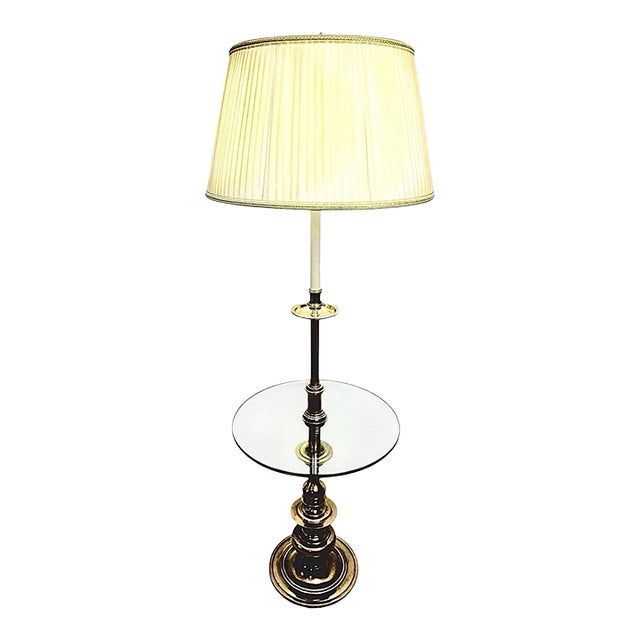Vintage Stiffel Solid Brass Floor Lamp W Glass Tray Table For Sale