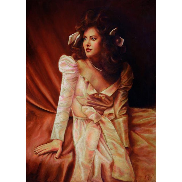 Luigi Aquino, Portrait of Woman, Oil on Canvas For Sale - Image 9 of 10
