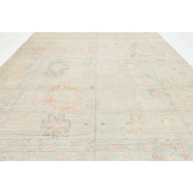 2020s Soft Pastel Modern Oushak Style Hand-Knotted Wool Area Rug 12x15 For Sale - Image 5 of 11