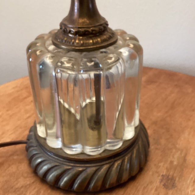 Vintage Hollywood Regency Style Lamp Crystal Tiered Ribbed Glass With Bronze Fittings Circa 1940 For Sale - Image 4 of 12