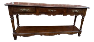 Vintage French Country Style Oak 2 Tier Sofa Console Table by Hickory