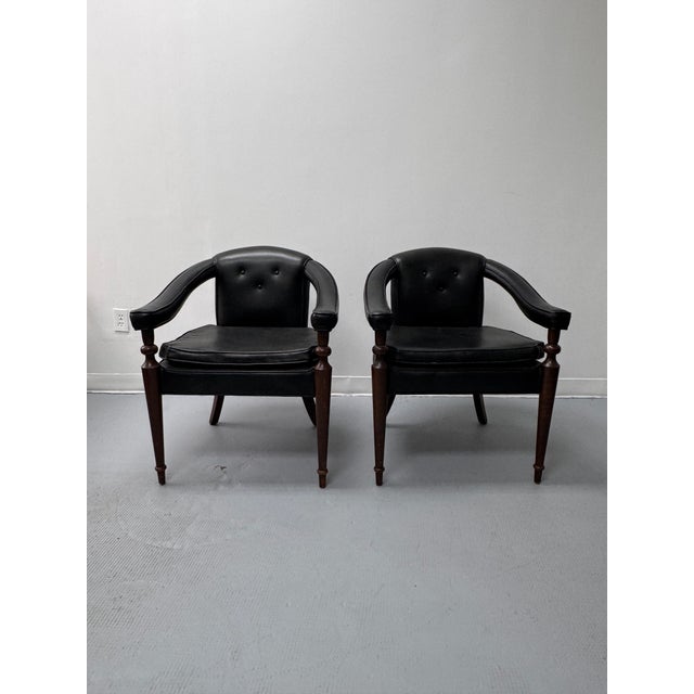 Vintage Tufted Leather Barrel-Back Tub Armchairs, Pair, C. 1970s For Sale - Image 4 of 18