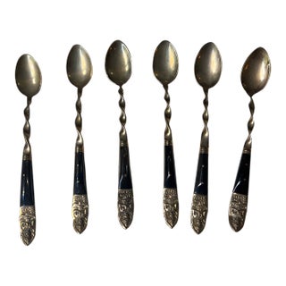 1970s Gothic Brass Thai Set of Turned Spoons - Set of 6 For Sale