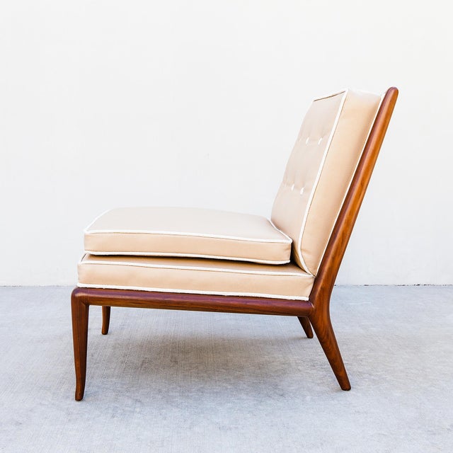 Restored 1950s Attributed to t.h. Robsjohn-Gibbings for Widdicomb Walnut Slipper Chair For Sale - Image 14 of 15