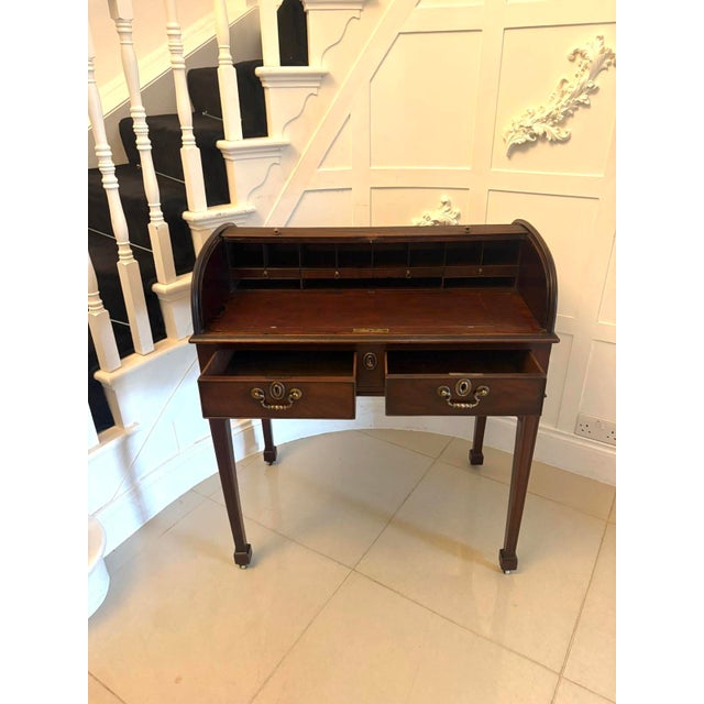 Wood Antique Georgian Mahogany Tambour Top Cylinder Desk with Pull-Out Writing Slides, 1800s For Sale - Image 7 of 17