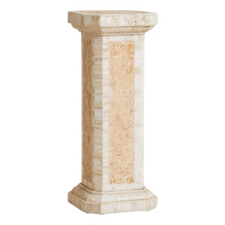 Italian Octagonal Travertine Pedestal with Inlaid Panels, 1970s For Sale