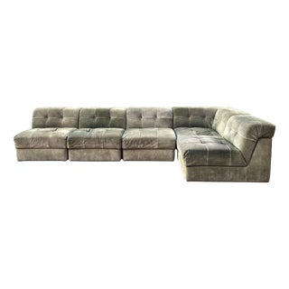 Vintage Green Suede Modular Sofa, 1970s, Set of 5 For Sale