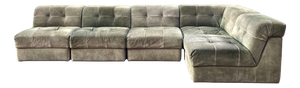 Vintage Green Suede Modular Sofa, 1970s, Set of 5