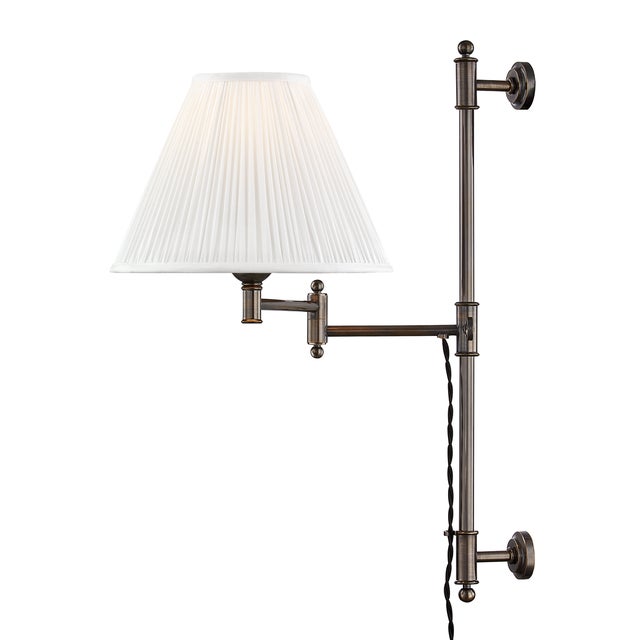 Transitional Hudson Valley Lighting Mark D. Sikes Classic No.1 1-Light Adjustable Plug in Wall Sconce, Distressed Bronze For Sale - Image 3 of 3