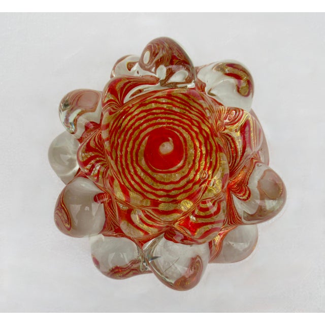 C.1960's Barovier E Toso Italian Murano Large Thick Red, With Gold Leaf Inclusions "Zebrati" Bowl For Sale - Image 18 of 18