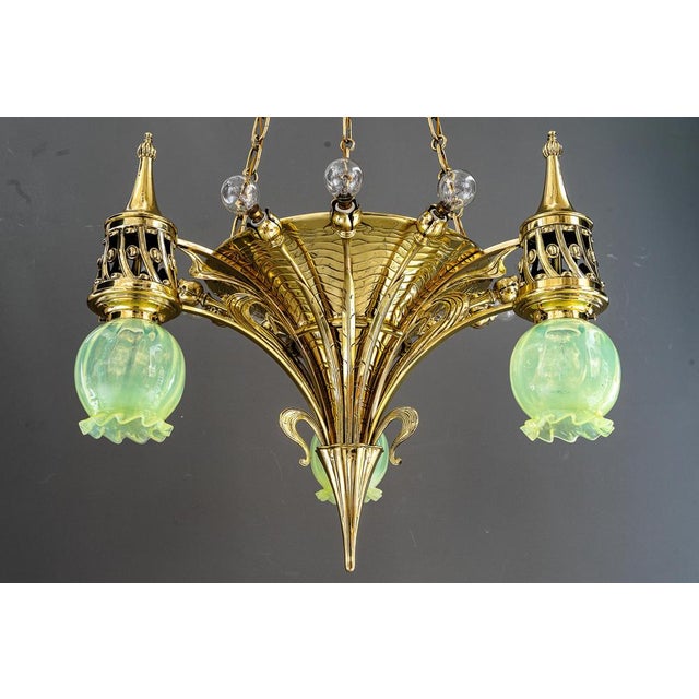 Art Nouveau Chandelier with Opaline Glass Shades, Vienna