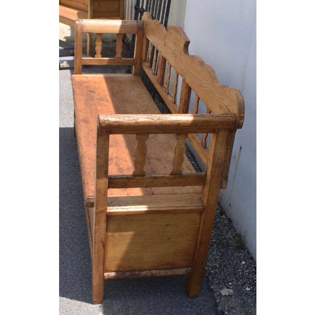 Rustic European Pine and Oak Storage Bench or Settle For Sale - Image 3 of 14