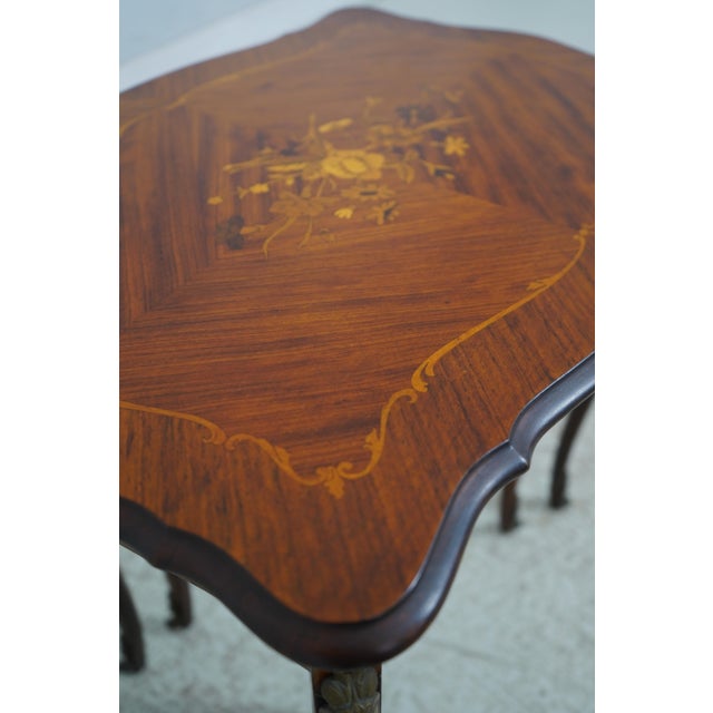 Vintage French Louis XV Inlaid Top Stacking Nest Tables For Sale - Image 10 of 12