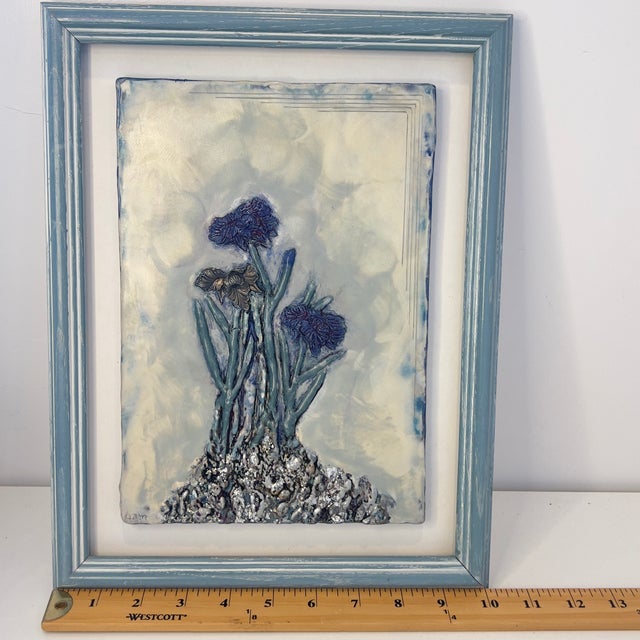 Freestone Studio "Blue Iris" Encaustic Sculpture Painting Signed Barbara Michener Original Art For Sale - Image 11 of 11