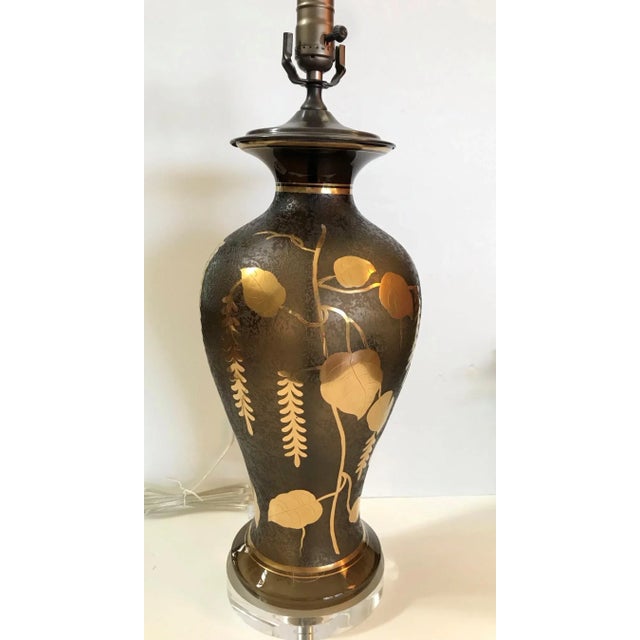 Vintage 1920s French Glass Lamp With Gilt Floral Design For Sale In Chicago - Image 6 of 13