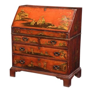 18th Century English Red Chinoiserie Slant Front Desk For Sale