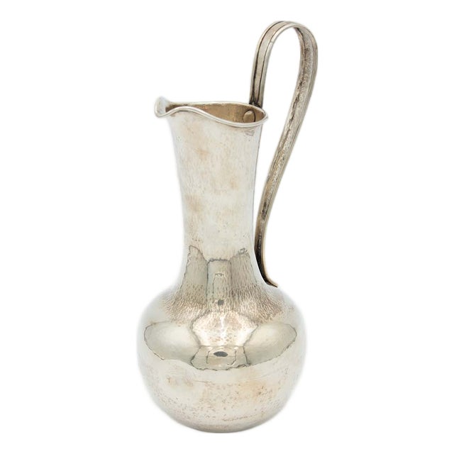 Hammered Silver Wine Jug with Fixed Handle For Sale