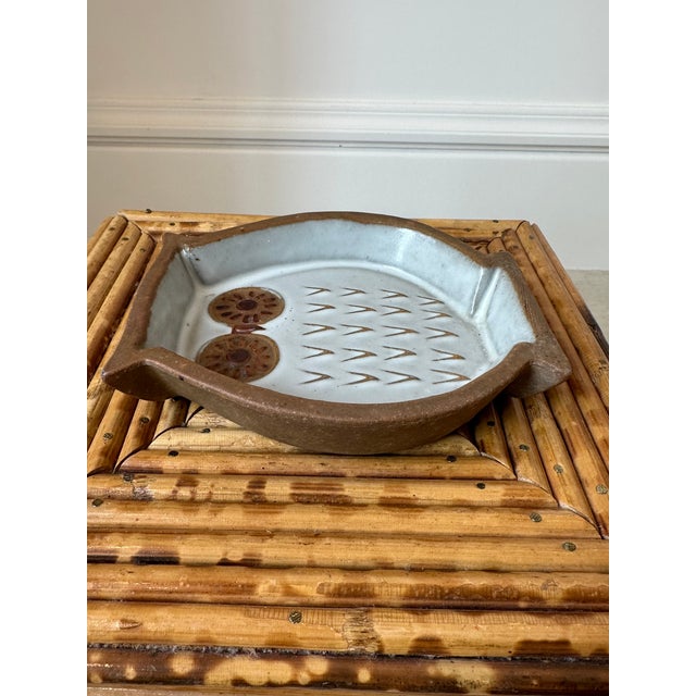 Vintage Mid-Century Owl Trinket Dish - Terracotta With White Glaze For Sale - Image 11 of 16