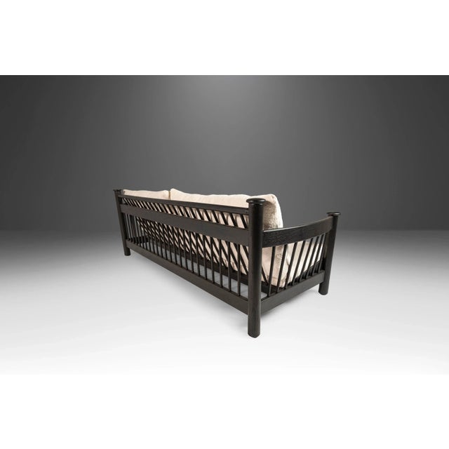 Wood 1970s White Bouclé Four Seat Ebonized Barrel Back Sofa For Sale - Image 7 of 12