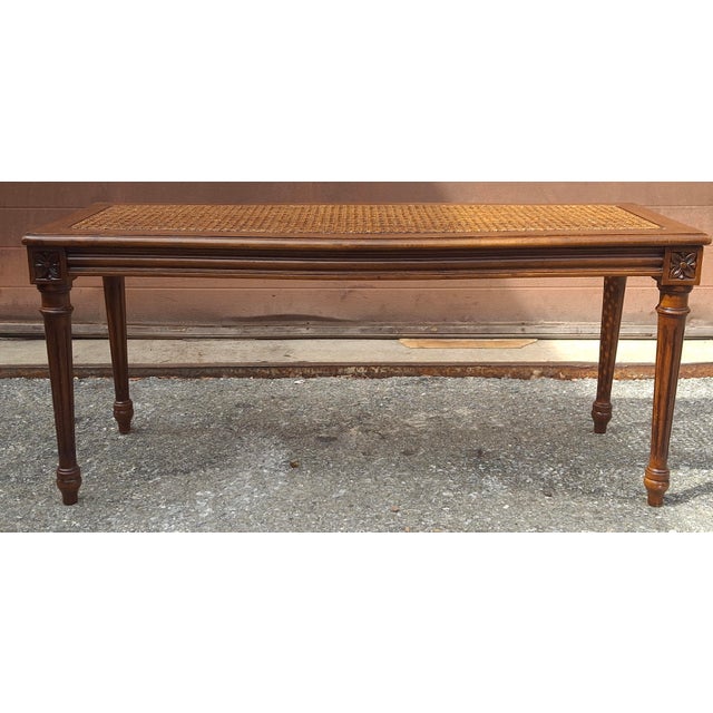 Mid 20th Century Provincial Mahogany With Cane and Glass Top Cocktail Table For Sale - Image 9 of 11