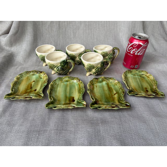 Vintage Majolica Style Shell Cup and Saucers Set of 9 Pieces For Sale - Image 14 of 17
