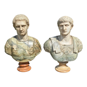 19th Century Italian Neoclassical Style Specimen Marble Busts of Caesars - Set of 2