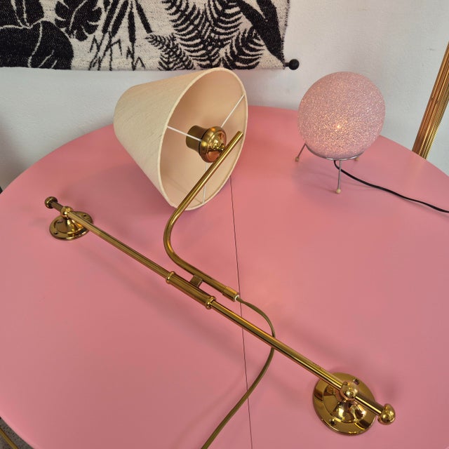 Adjustable Brass Wall Lamps with Linen Shades, 1980s, Set of 2 For Sale - Image 11 of 14