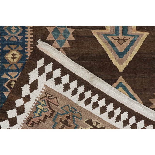 Textile Vintage Persian Tribal Kilim With Brown and Blue Medallions by Rug & Kilim For Sale - Image 7 of 7