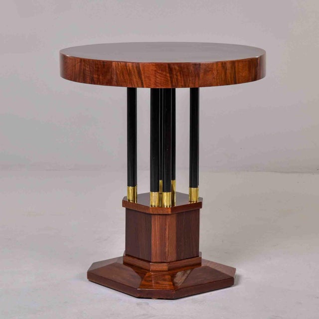 Oxblood Red Art Deco Mahogany Center Table With Ebonized Column Base and Brass Trim For Sale - Image 8 of 10