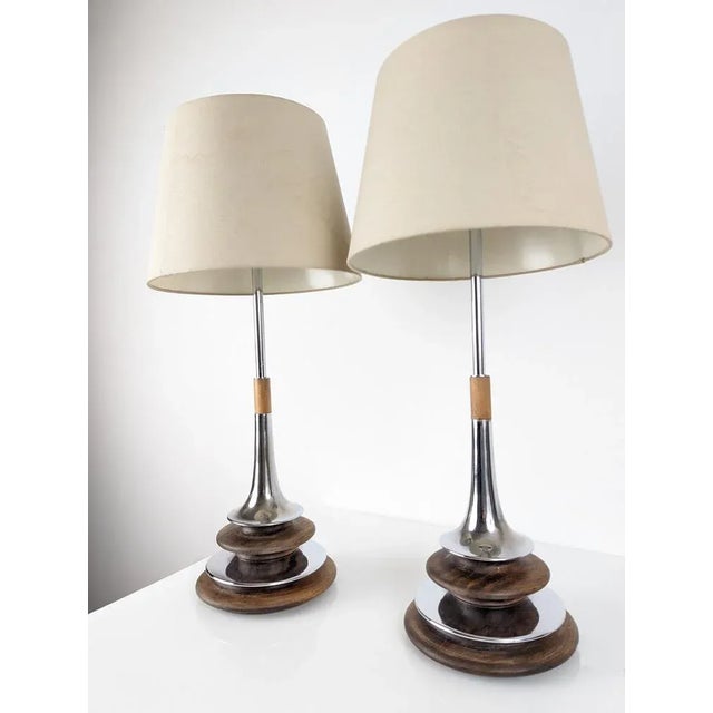 Wooden and Chromed Lamps from Laurel, 1960s, Set of 2 For Sale - Image 11 of 11