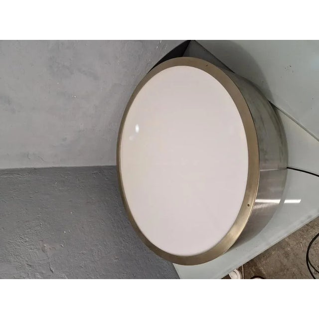 Large Ceiling Light in Aluminum and Wood with Milky Perspex Lampshade, 1980s For Sale - Image 4 of 11