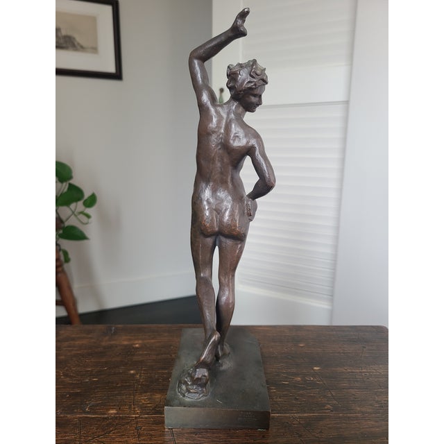 1920s Guss H. Noack Antique Art Deco Bronze Sculpture Dancing Nude Woman Figurine For Sale - Image 11 of 18