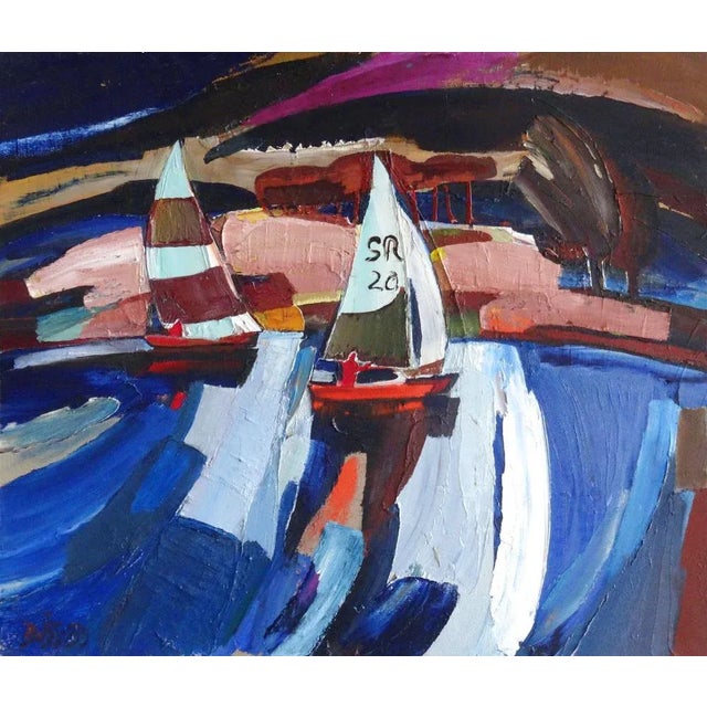 Yachts. 1983, cardboard, oil, 85x100 cm landscape with yachts valdis bush (1924-2014) studied at the art academy of latvia...